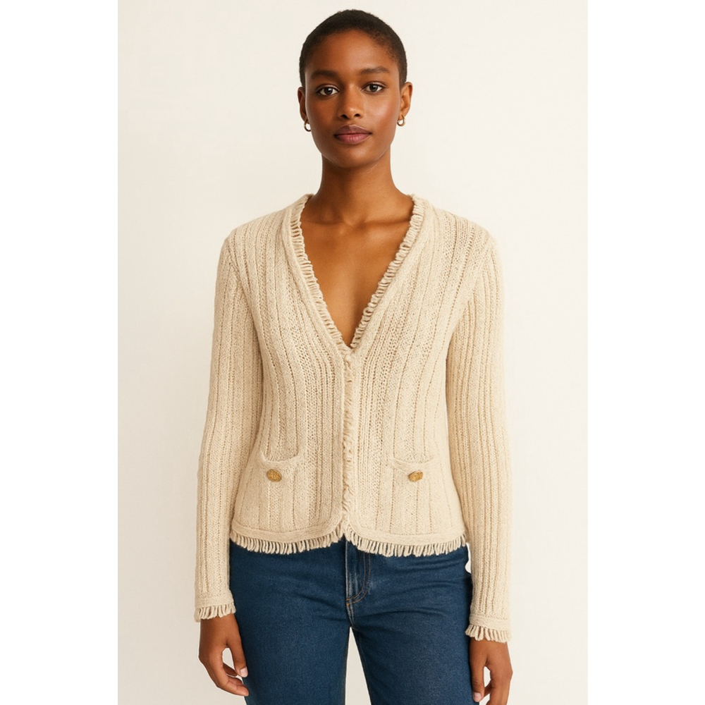 J.Crew Merino Wool Fringe Knit Cardigan Sweater Medium NWT Cream Cozy